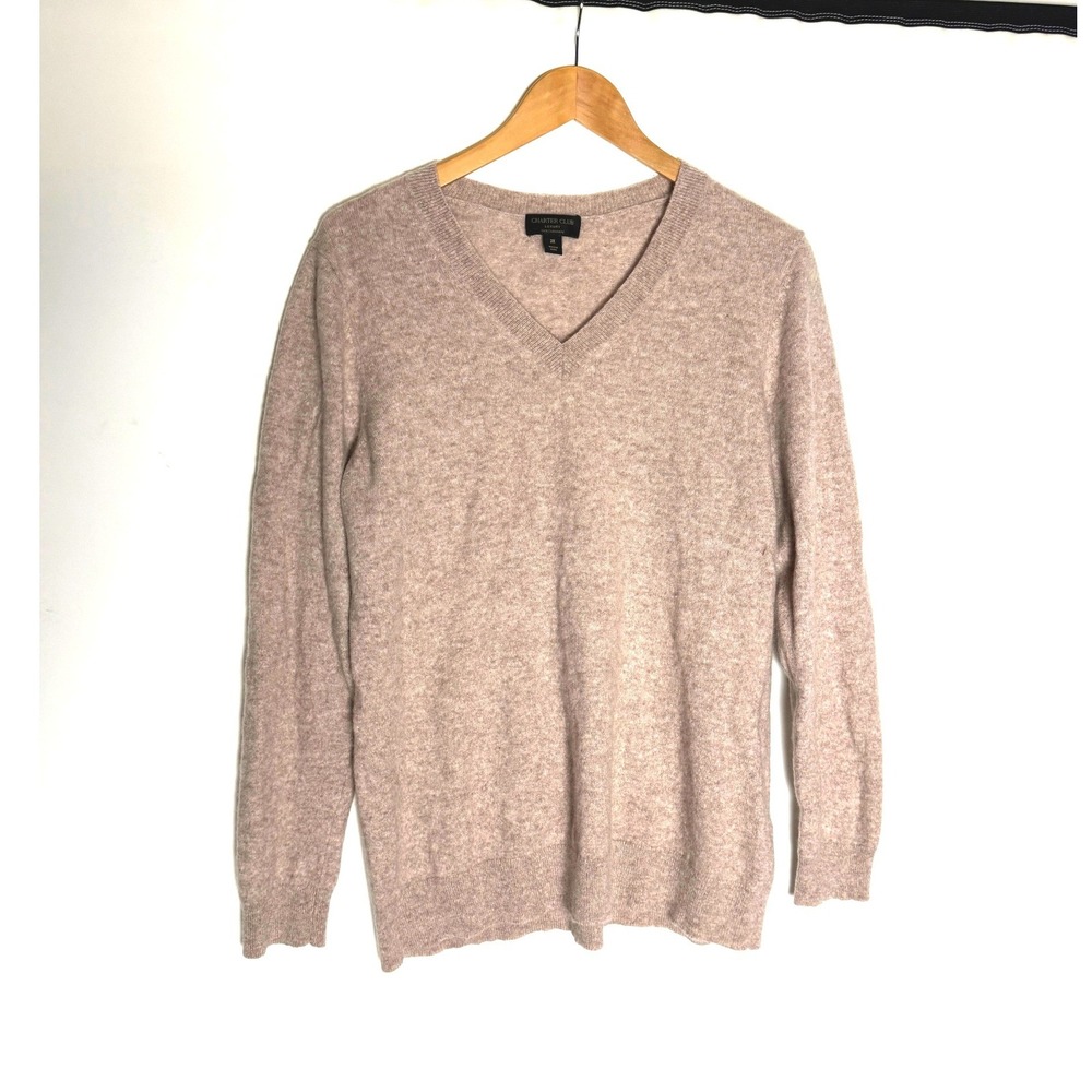 Charter Club Luxury 100% Cashmere V-Neck Sweater Tan Oatmeal Heather 3X Womens